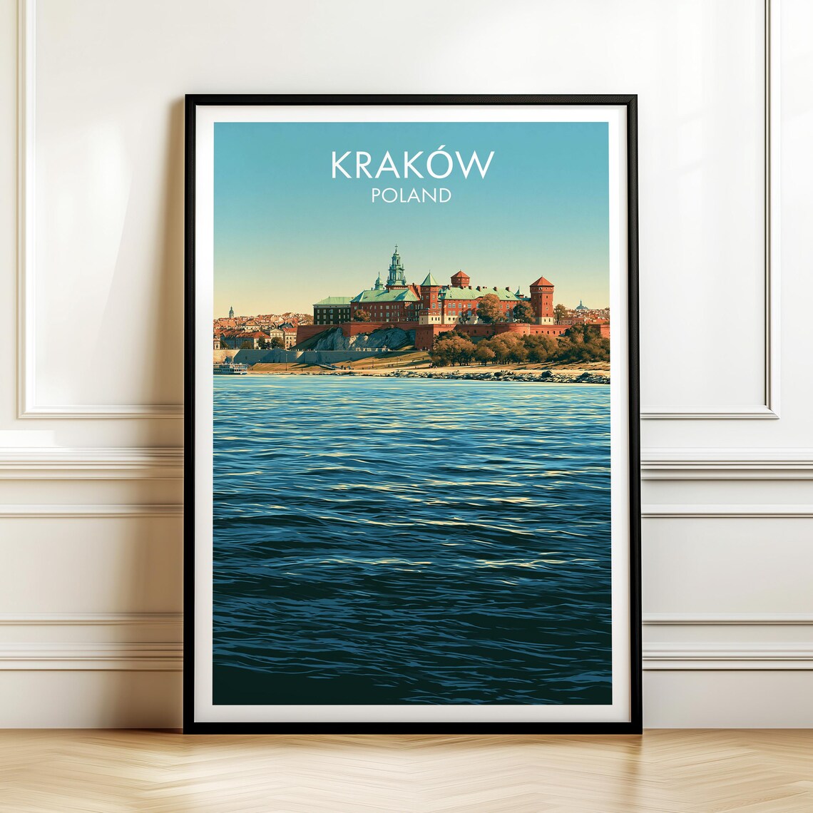 Krakow Poland Wawel Castle Riverside Vintage Travel Style Poster