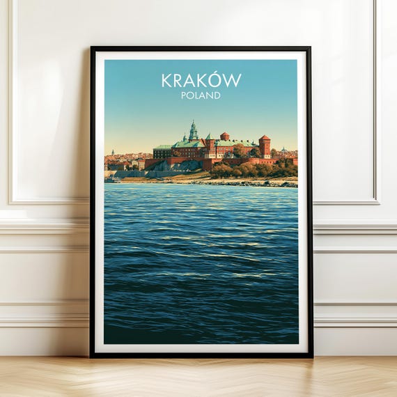 Wawel Castle Krakw Poland Travel Poster Vintage Europe Cityscape Wall Art Print