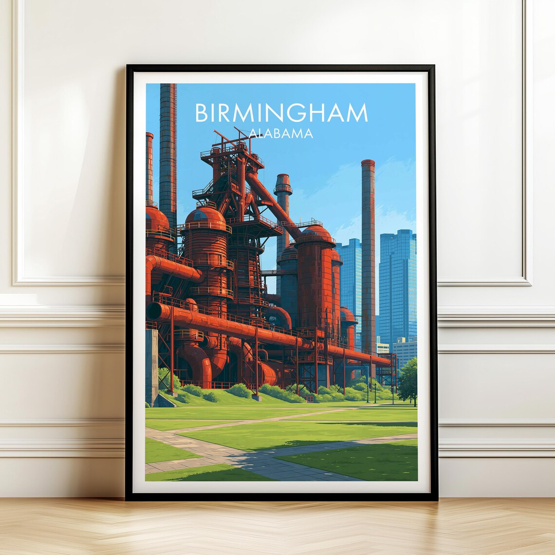 Birmingham Alabama Vintage Cityscape Travel Poster