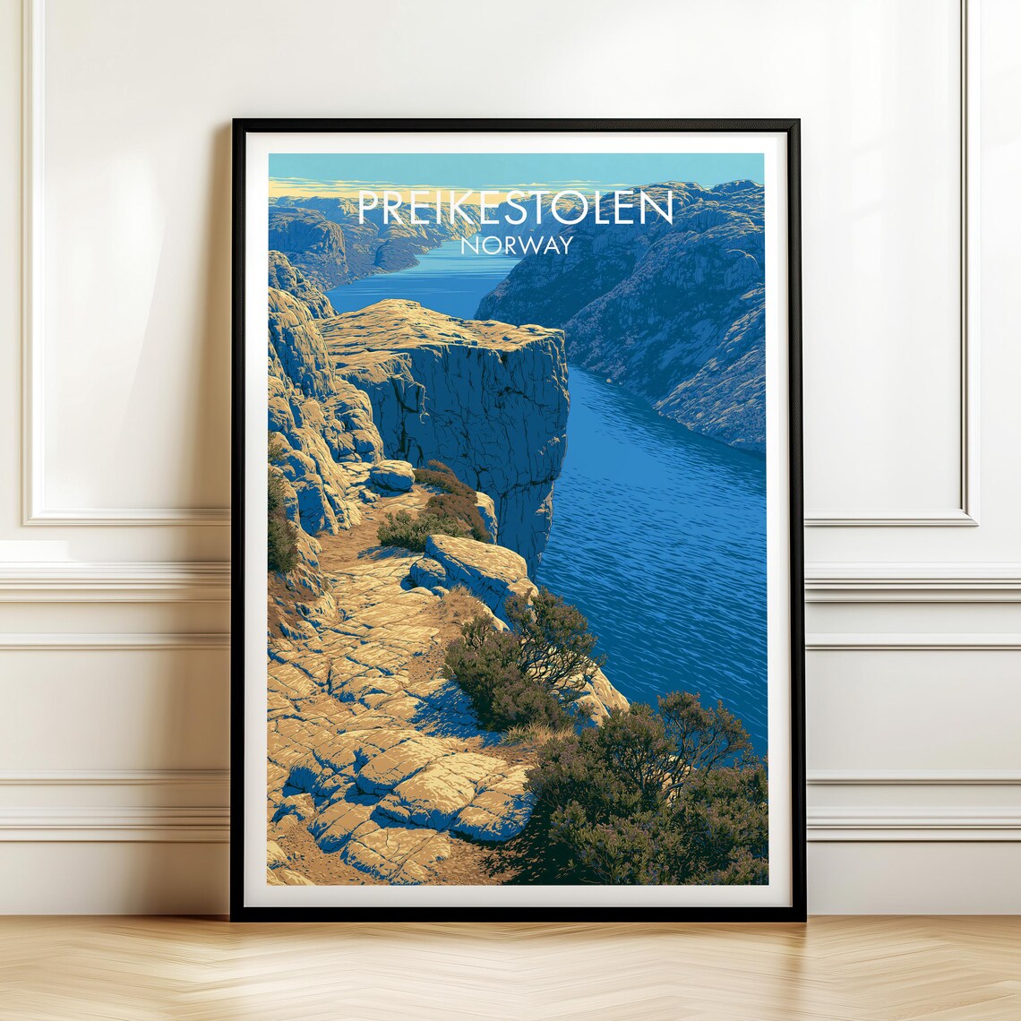 Preikestolen Norway Pulpit Rock Fjord Cliff Vintage Travel Poster