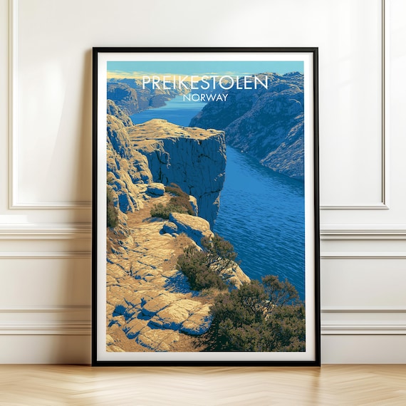 Preikestolen Norway Pulpit Rock Fjord Cliff Vintage Travel Poster