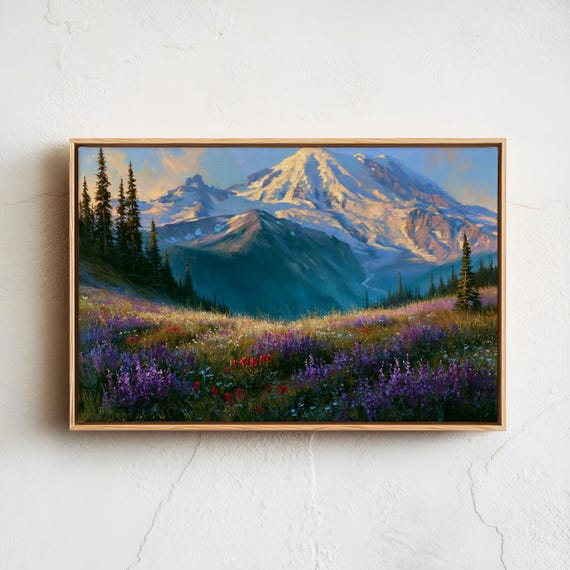 Mount Rainier National Park Poster Vintage Nature Landscape Horizontal Classical Oil Painting Wall Art