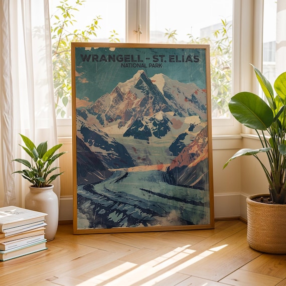 Wrangell St Elias National Park Poster Vintage Glacier Mountain Scenic Art