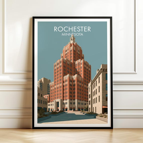 Rochester Minnesota Poster Vintage Usa Cityscape Travel Wall Art American Landmark Print Americana Decor