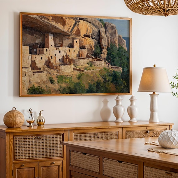 Mesa Verde National Park Colorado Cliff Dwelling Oil Painting Poster