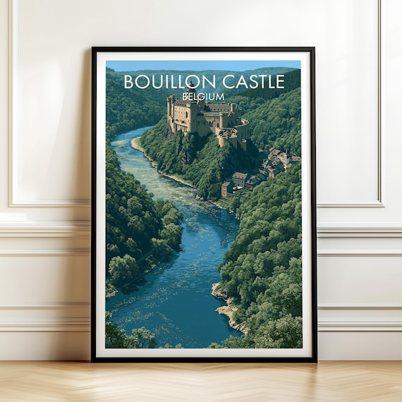 Bouillon Castle Belgium Travel Poster Riverside Fortress Vintage Europe Art