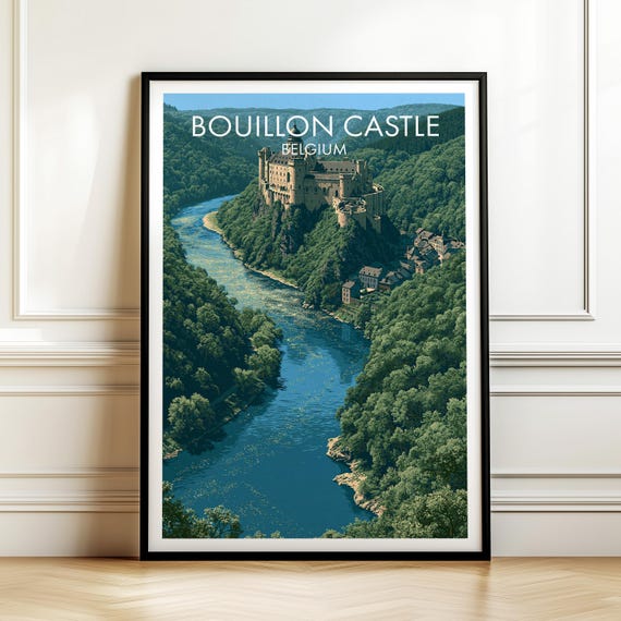 Bouillon Castle Belgium Travel Poster Vintage Europe Landmark Wall Art Print For Home Decor