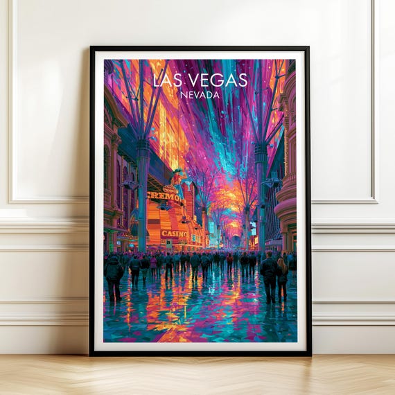 Fremont Street Neon Las Vegas Nevada Poster Vintage Travel Wall Art Decor Usa Cityscape Print