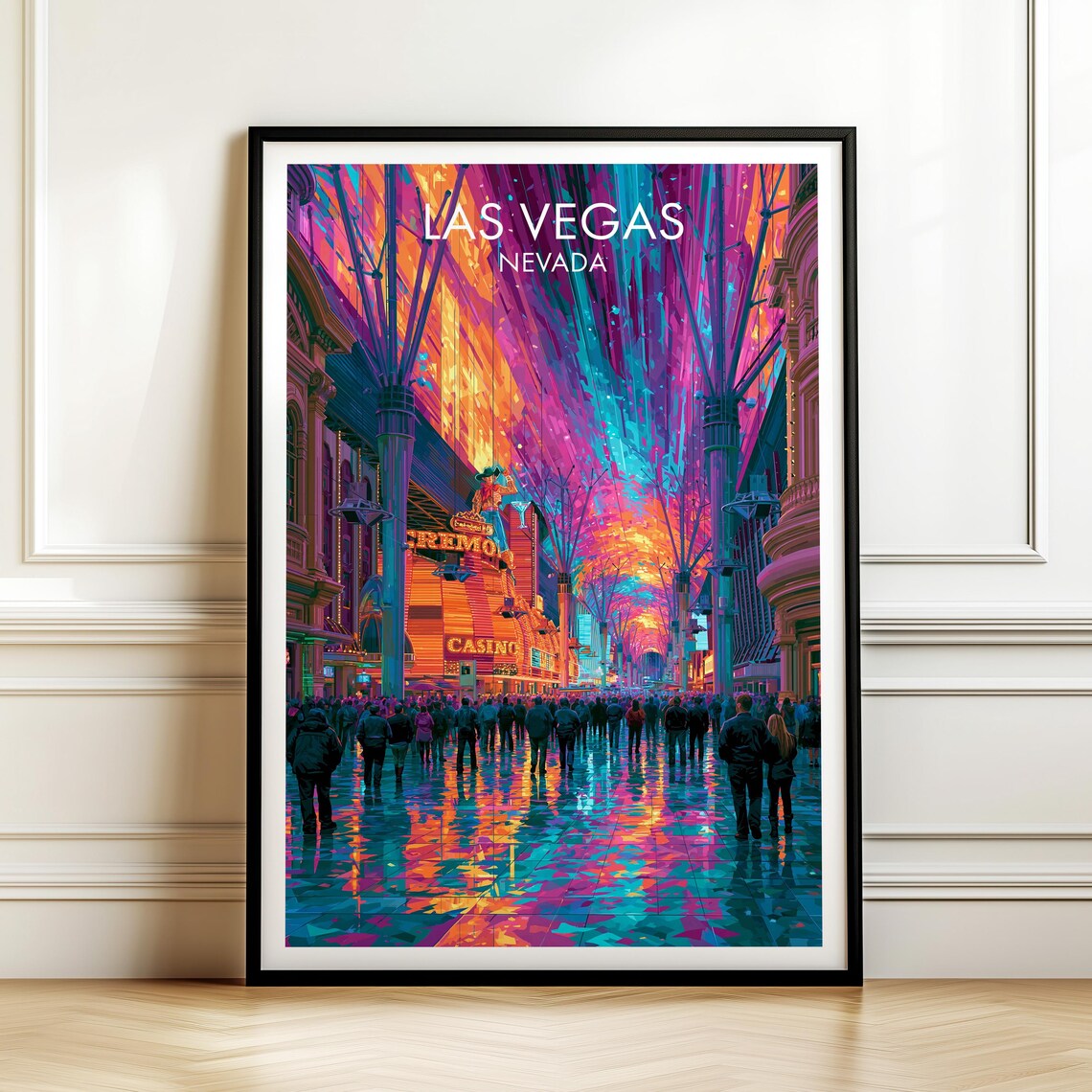 Fremont Street Las Vegas Nevada Neon Lights Vintage Travel Poster