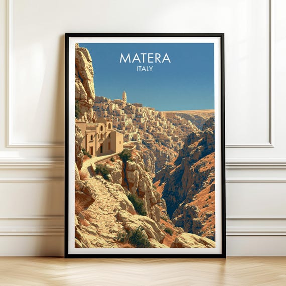 Matera Italy Travel Poster Vintage Europe Cityscape Wall Art Print For Home Decor