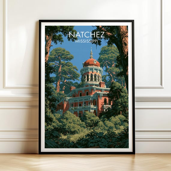 Natchez Mississippi Poster Usa Travel Wall Art American Cityscape Print Gift