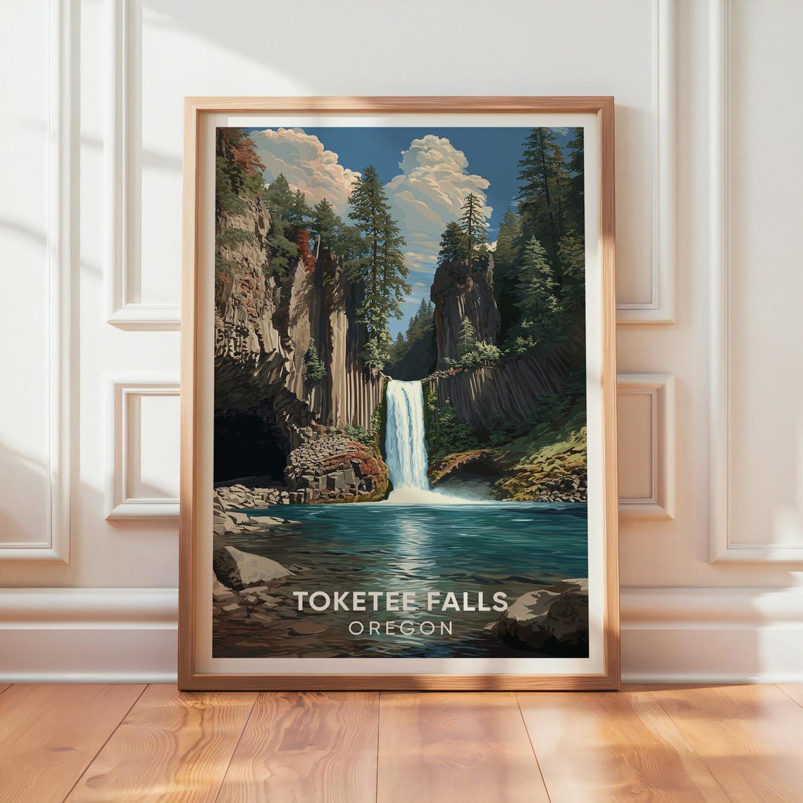 Toketee Falls Oregon Waterfall Basalt Column Vintage Landscape Poster