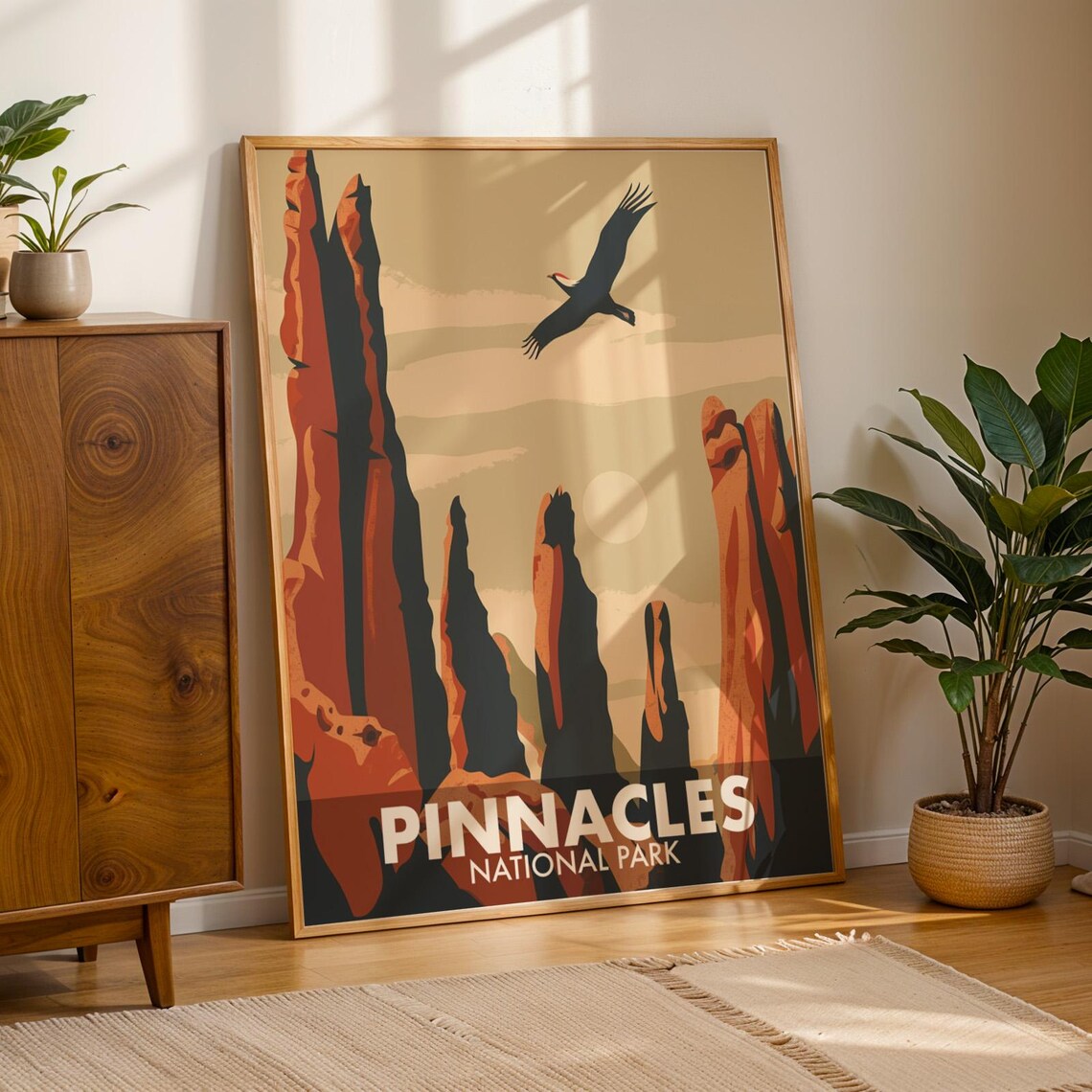 Pinnacles National Park Rock Spires Condor Retro Travel Poster