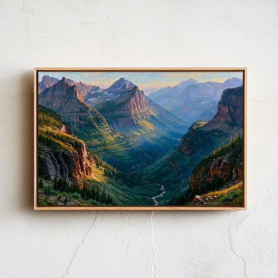 Rugged Alpine Peaks Green Valley Sunrise Mountain Landscape Poster