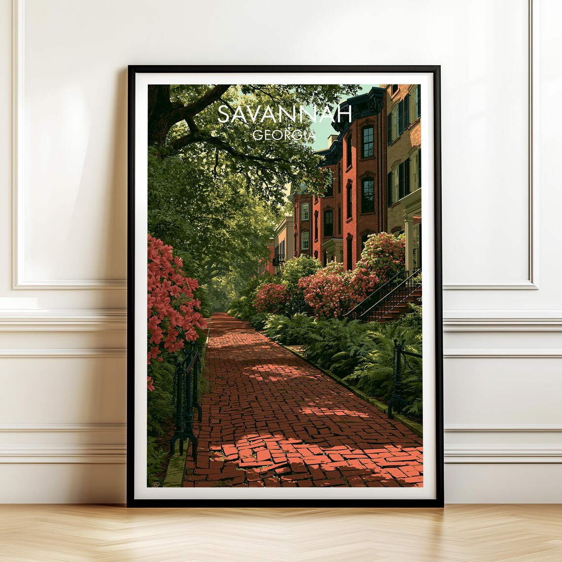 Savannah Georgia Jones Street Vintage Travel Poster With Azaleas