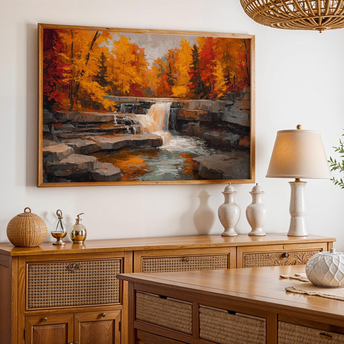 Cuyahoga Valley Autumn Waterfall Fall Foliage Oil Painting Poster