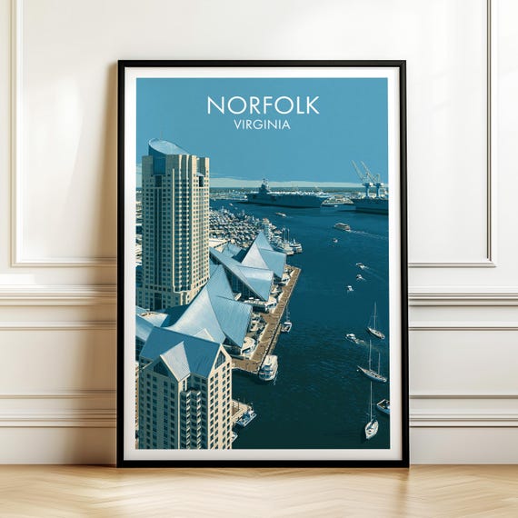 Norfolk Virginia Poster Vintage Usa Cityscape Travel Wall Art American Landmark Print Americana Decor
