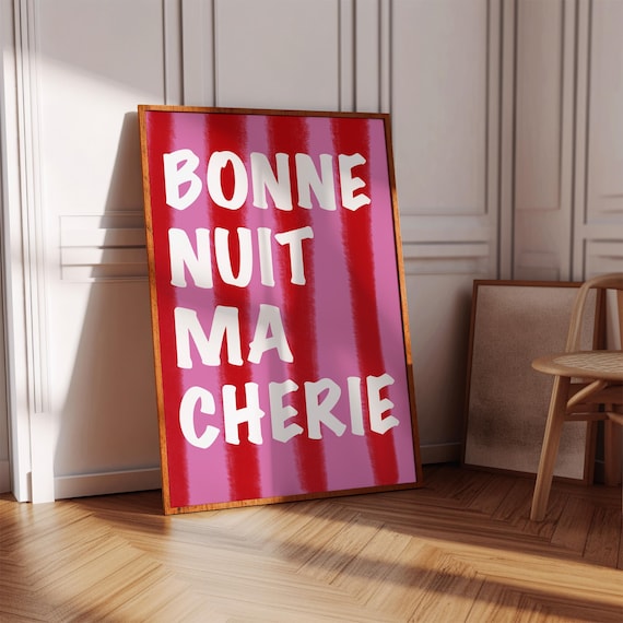 Pink Bonne Nuit Ma Cherie French Good Night Typography Poster