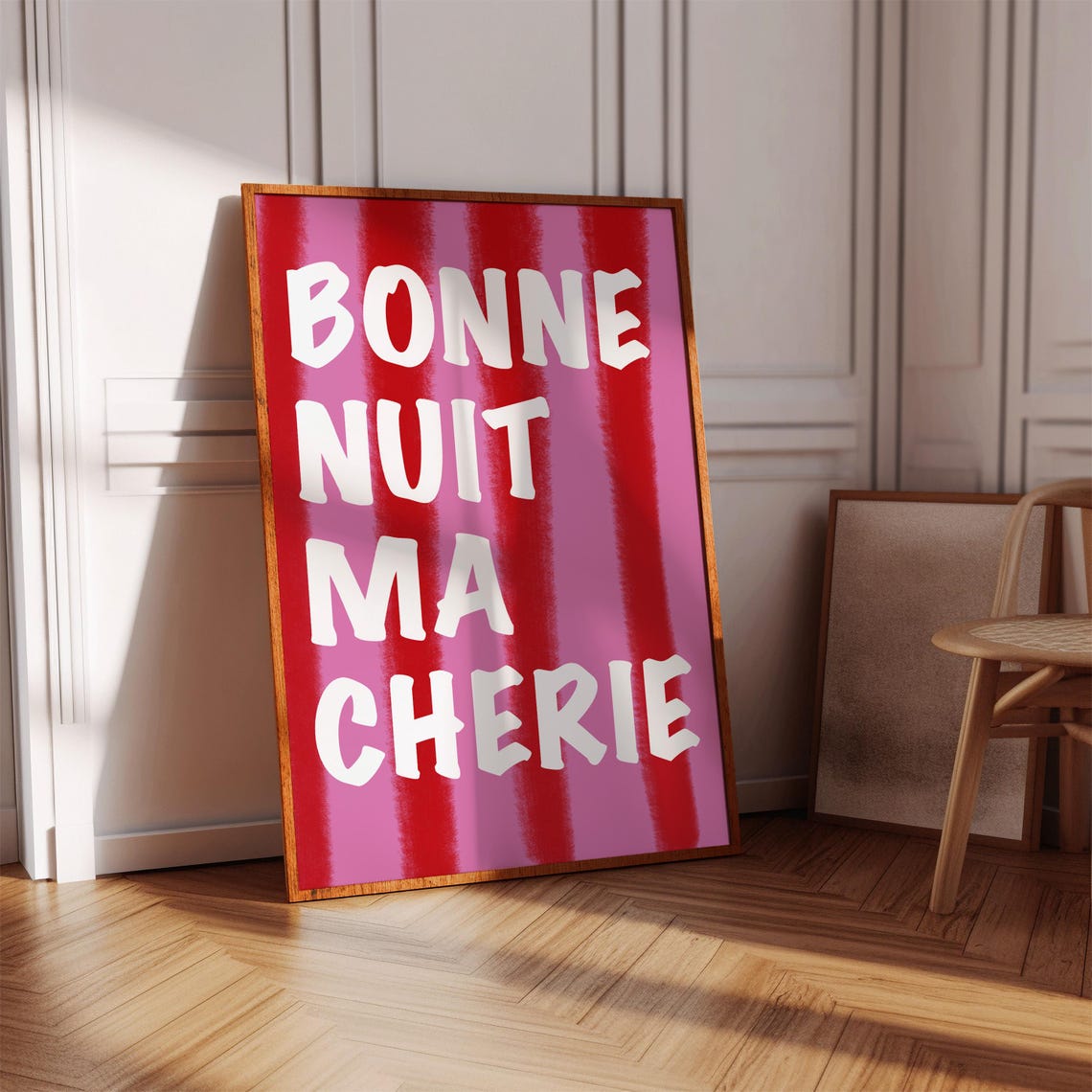 Pink Bonne Nuit Ma Cherie French Good Night Typography Poster