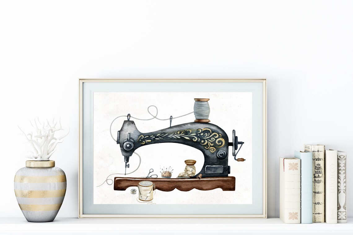 Vintage Sewing Machine Art Print, Retro Craft Room Decor - Image 3