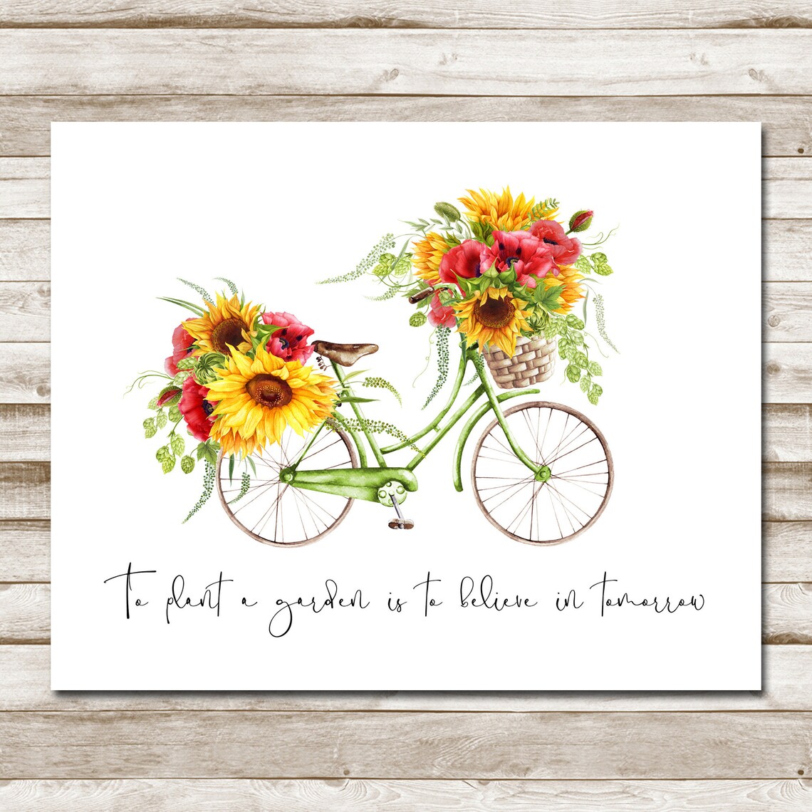 Plant a Garden Believe in Tomorrow Bicycle Sunflower Quote Wall Poster - Image 4