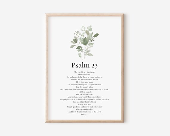 Psalm 23 The Lord Is My Shepherd Bible Verse Wall Art Christian Scripture Print Watercolor Botanical He Restores Soul 5x7
