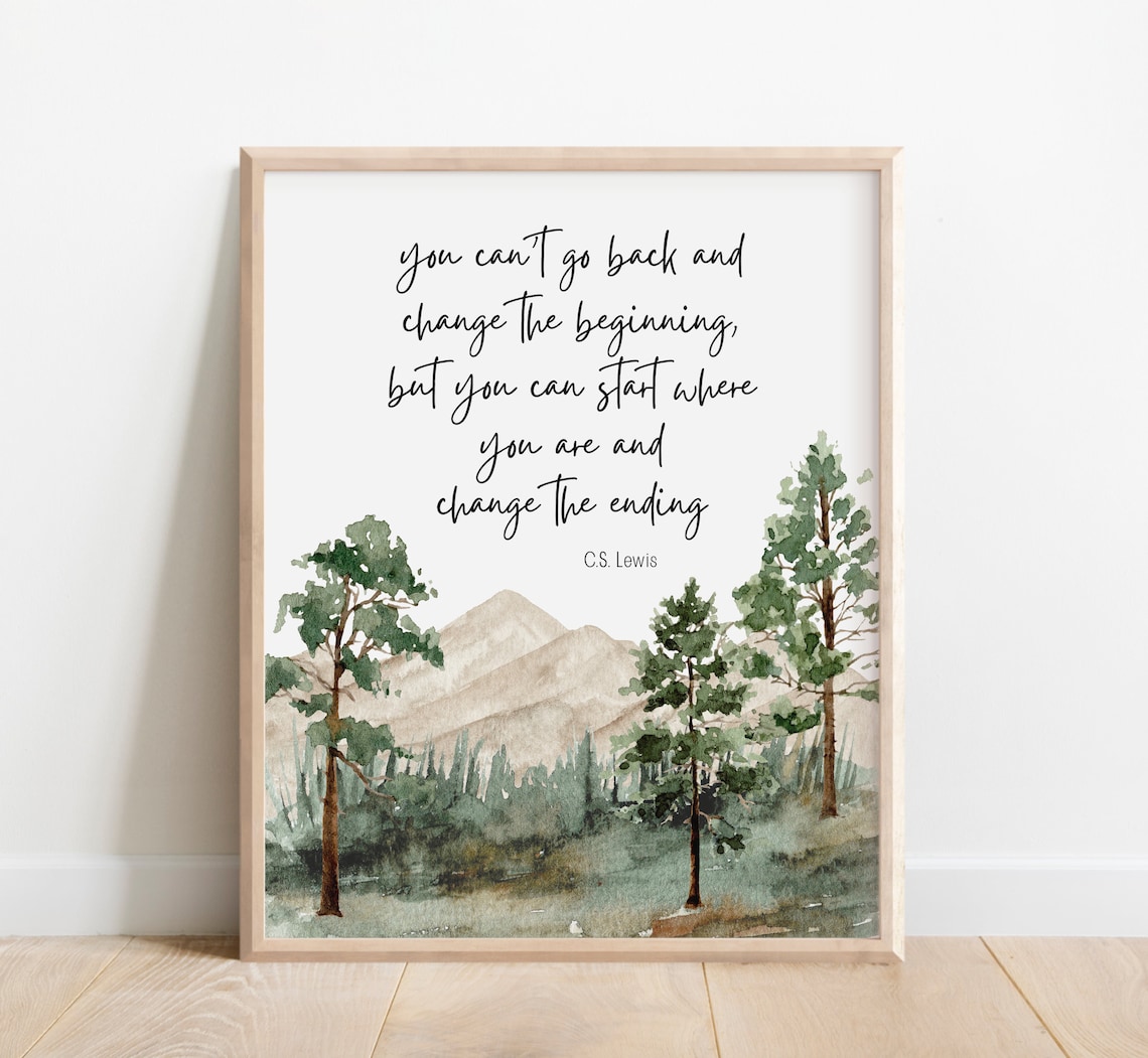 C.S. Lewis Quote Inspirational Art Print, Watercolor Mountains