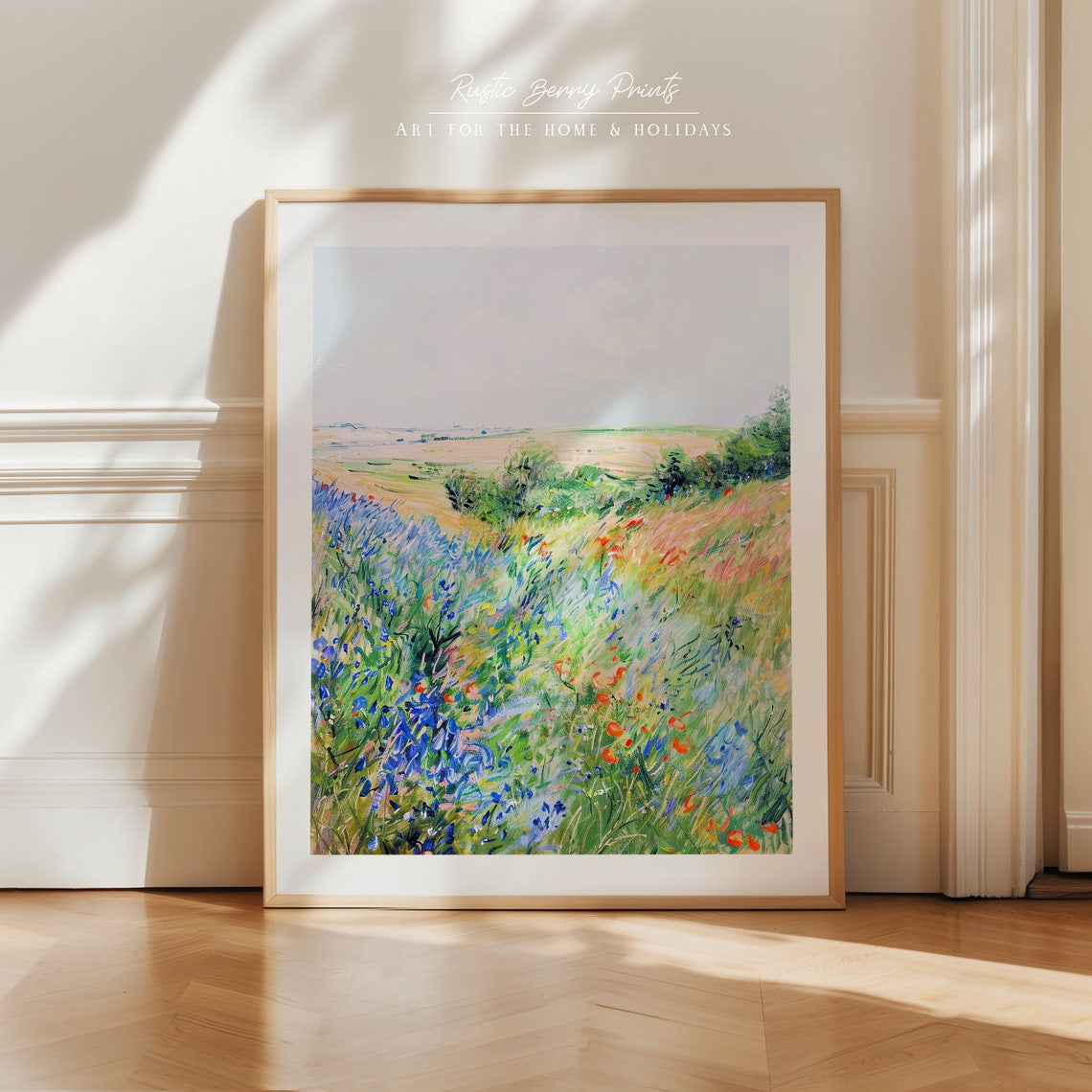 Bluebonnet Poppy Wildflower Hillside Colorful Impressionist Art Poster