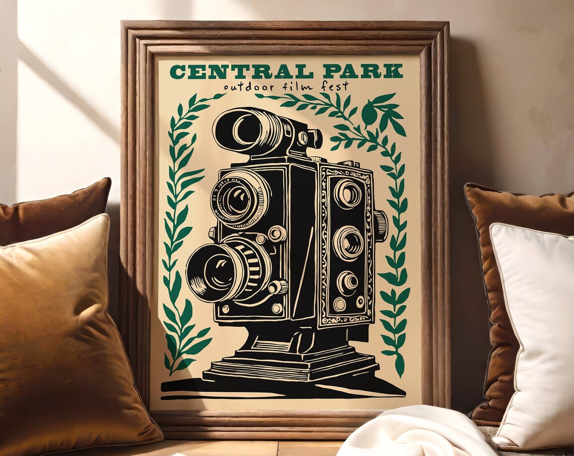 Central Park Outdoor Film Fest Vintage Movie Camera Poster Art