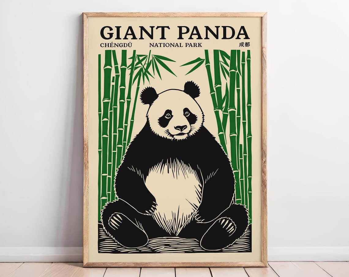 Giant Panda Chengdu National Park Cream Bamboo Portrait Travel Poster