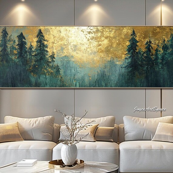 Abstract Mountain Oil Painting On Modern Green Textured Wall Art Landscape Artwork Original Handmade Wall Art Large Wall Decor