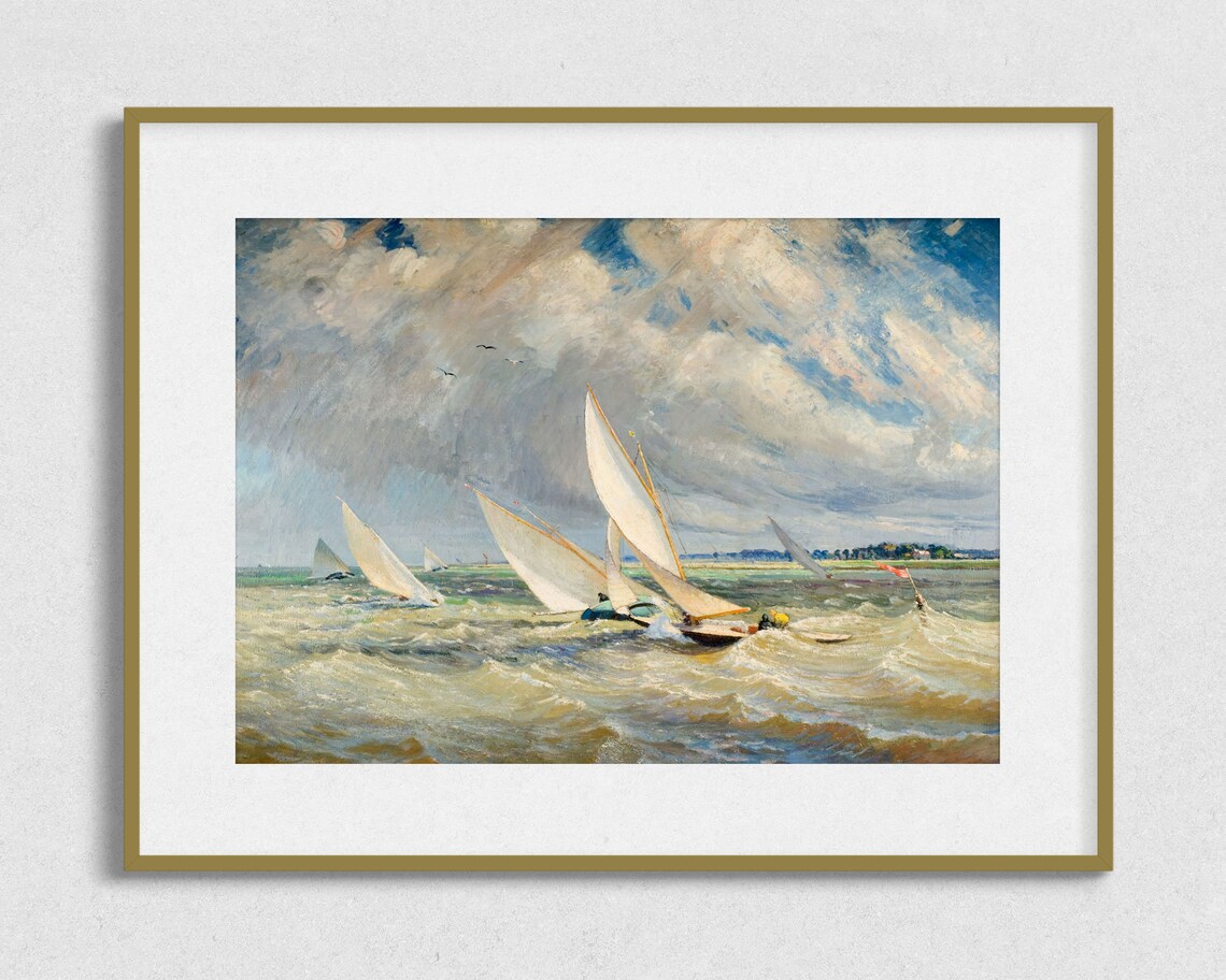 Sailing Vintage Nautical Art Print, Sailboat Racing - Image 2