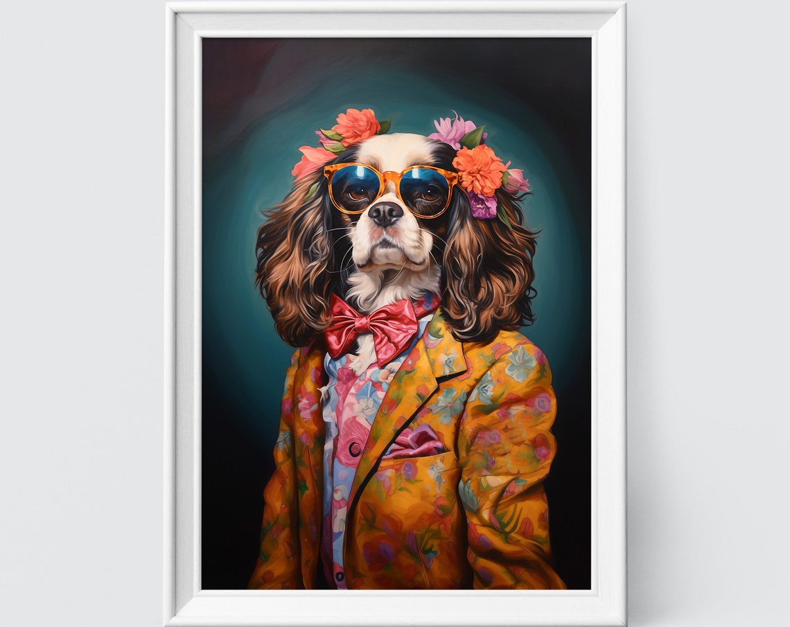 King Charles Spaniel Dog Art Fashion Print Dog Portrait Fashion Art Animal Art Animal Painting Art Prints