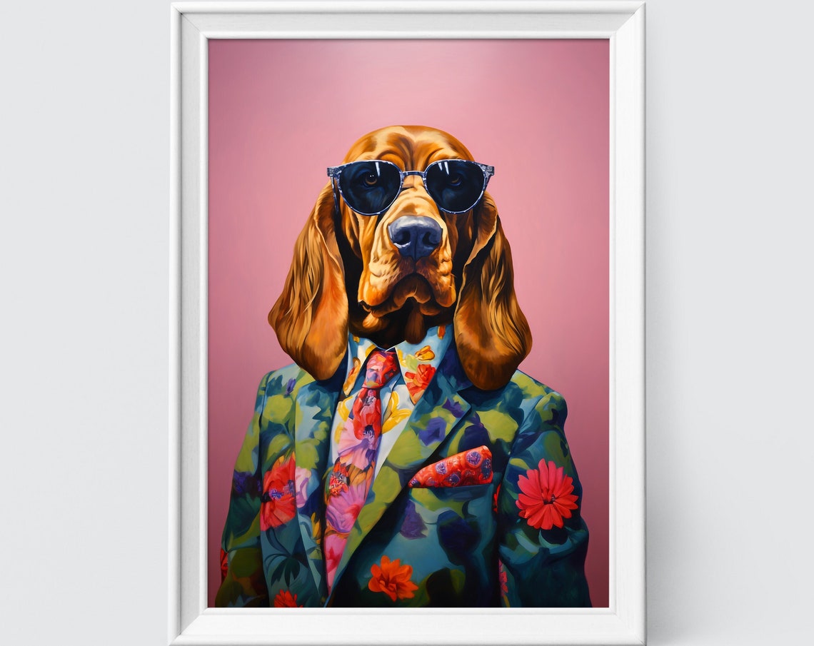 Bloodhound Dog Art Fashion Print Dog Portrait Fashion Art Animal Art Animal Painting Art Prints
