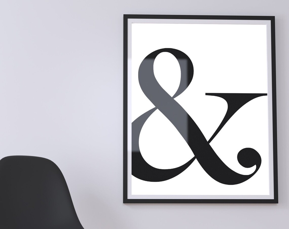 Black and White Giant Ampersand Symbol Minimalist Modern Art Poster