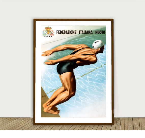 Federazione Italiana Nuoto Italian Swimming Federation Vintage Sport Poster Sport Poster Affiche De Sport Wall Decor Gift Idea