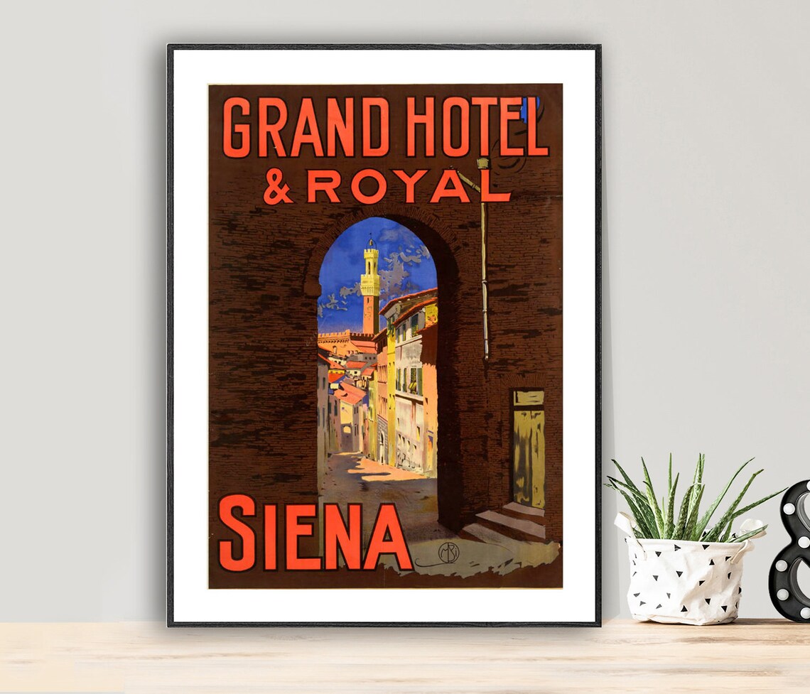 Siena Tuscany Grand Hotel Royal Vintage Archway Travel Poster