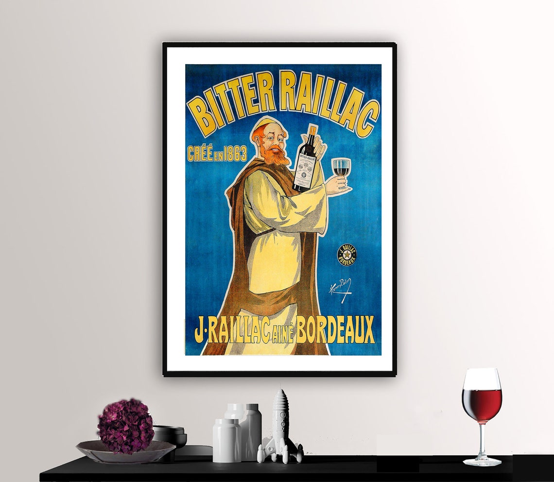 Bitter Raillac Créé en 1863 Vintage Bordeaux Monk Drink Poster
