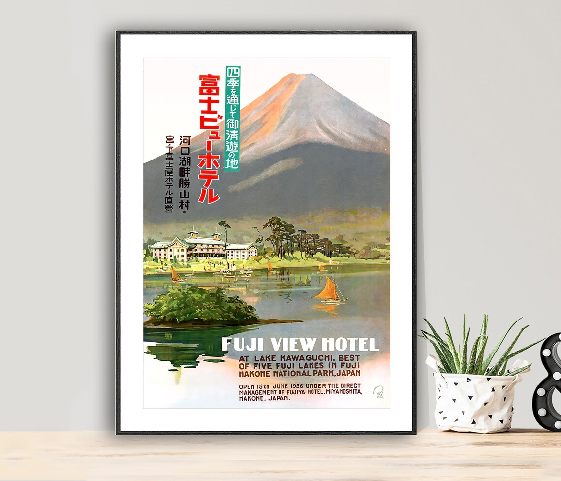 Fuji View Hotel Lake Kawaguchi Mt Fuji 1936 Vintage Travel Poster