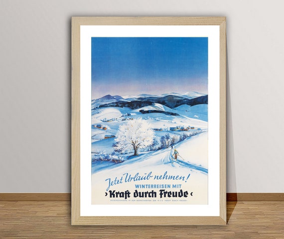 Jetz Urlaub Nehmen Winterreisen Mit Kraft Durch Freude Germany Vintage Ski Poster Wintersports Poster Gift Idea Wall Decor