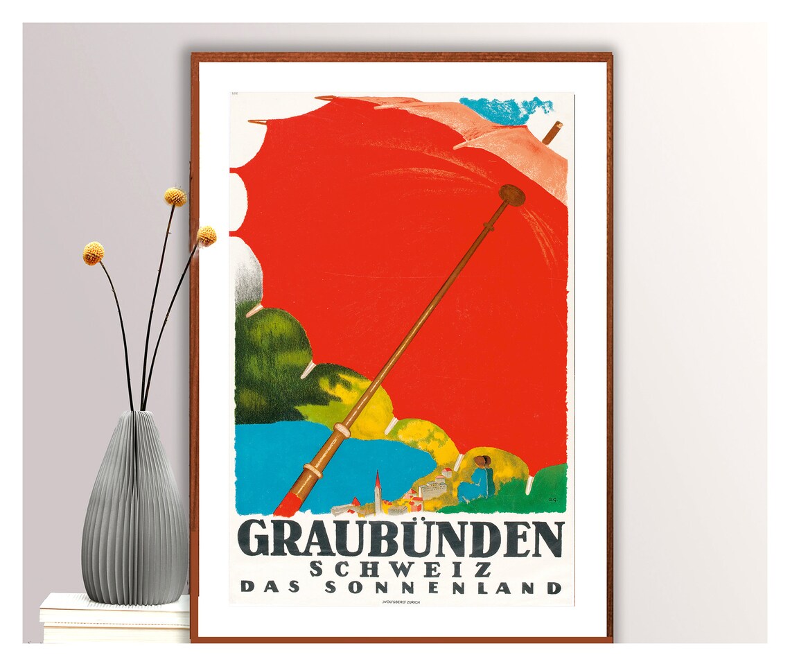 Graubünden Schweiz Das Sonnenland Vintage Swiss Travel Poster
