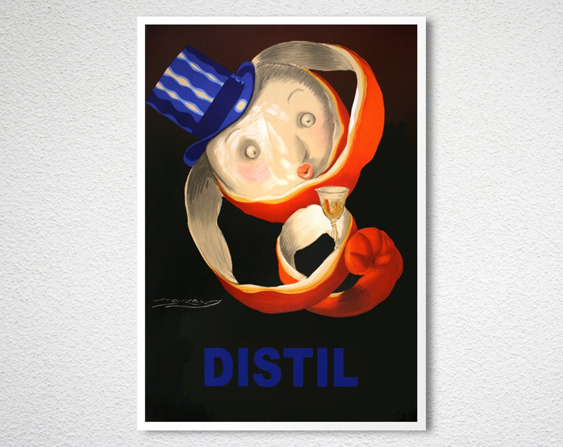 Distil Liqueur Orange Peel Man Face Top Hat Surreal Ad Poster - Image 2