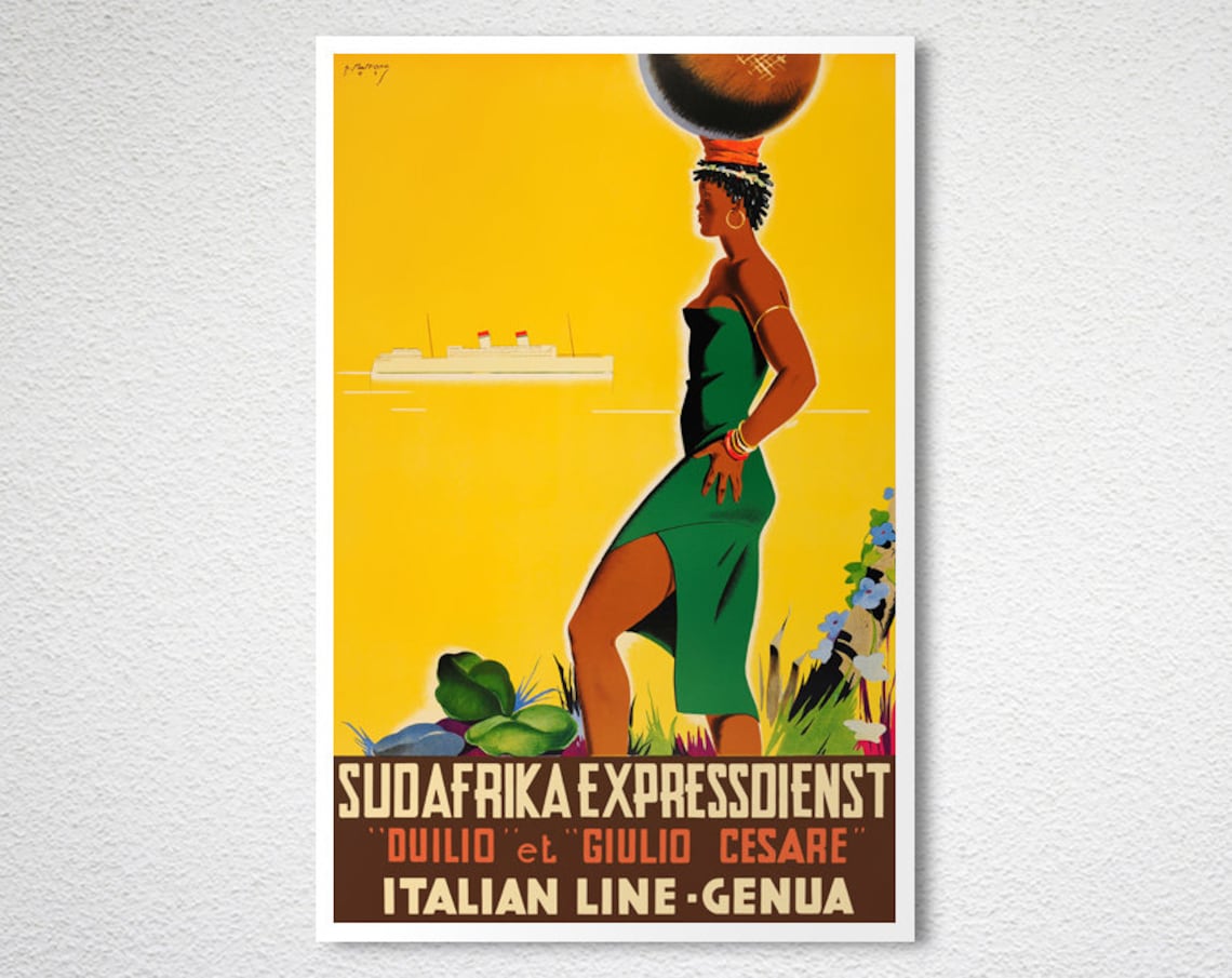 Vintage Sudafrika Expressdienst Genua Travel Poster - Image 2