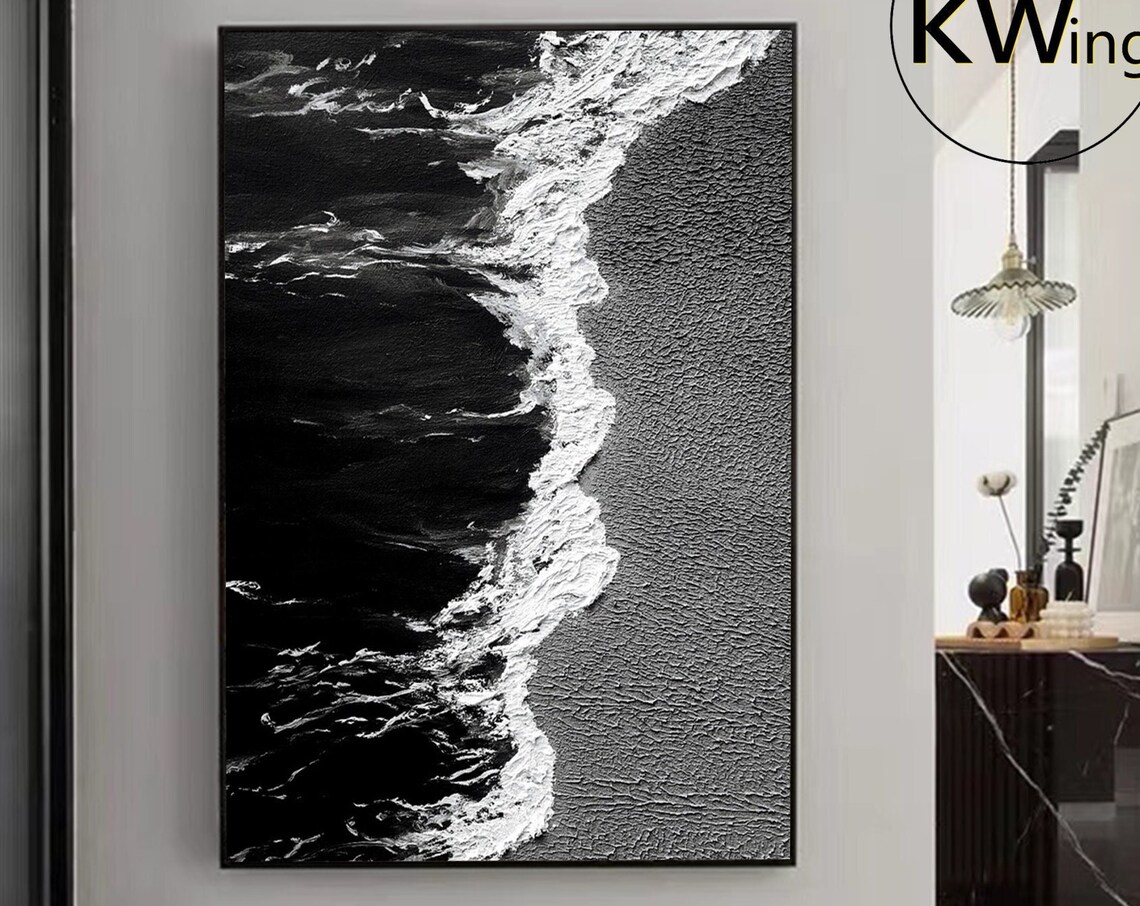 Black White Aerial Ocean Waves Abstract Textured Seascape Wall Poster