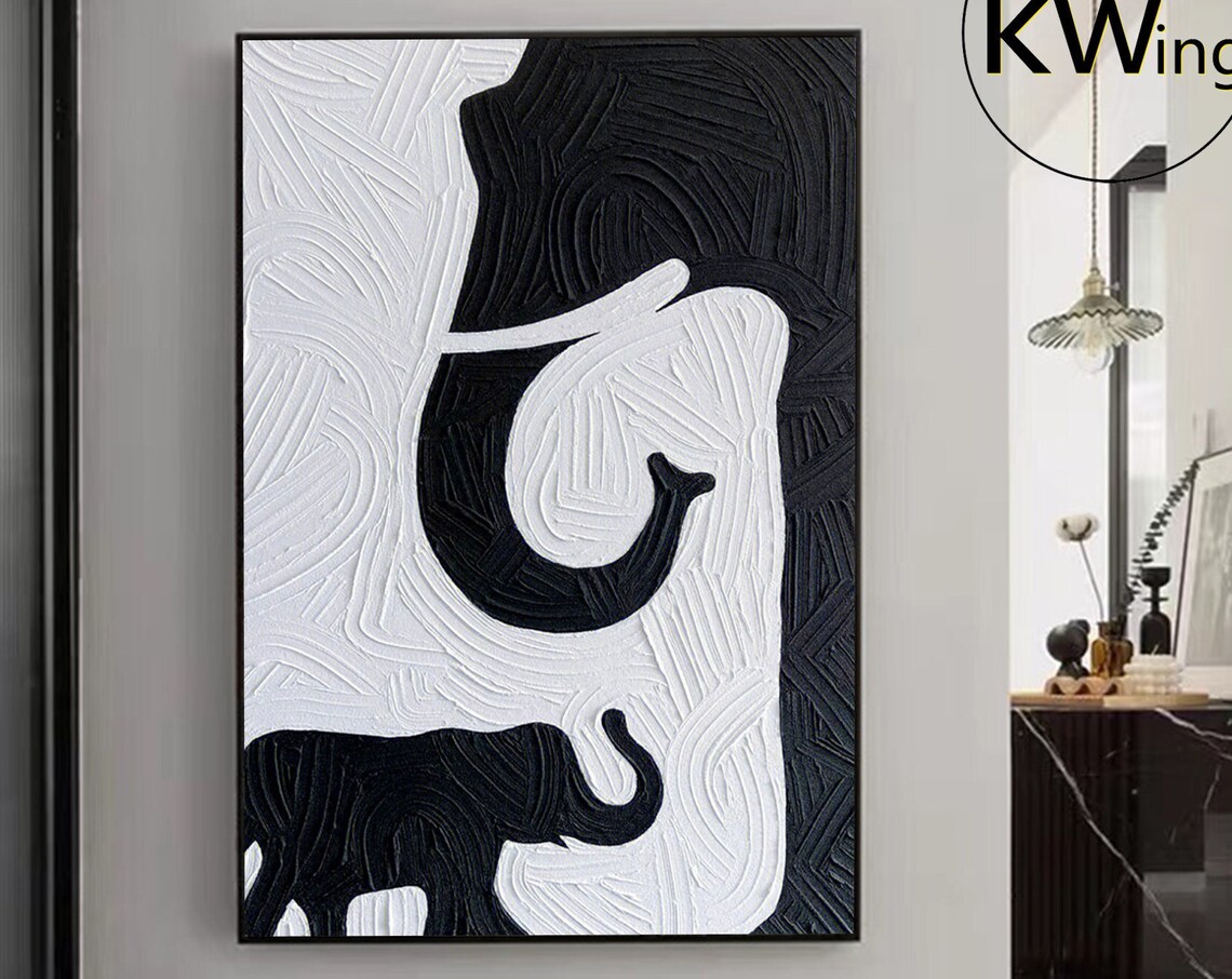 Mother Baby Elephant Black White Textured Abstract Safari Art Poster