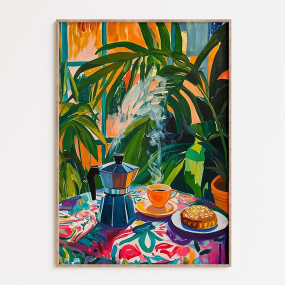 Henri Matisse Inspired Wall Art Coffee Print Moka Pot And Coffee Cup Poster Colorful Still Life Painting Contemporary Art Poster