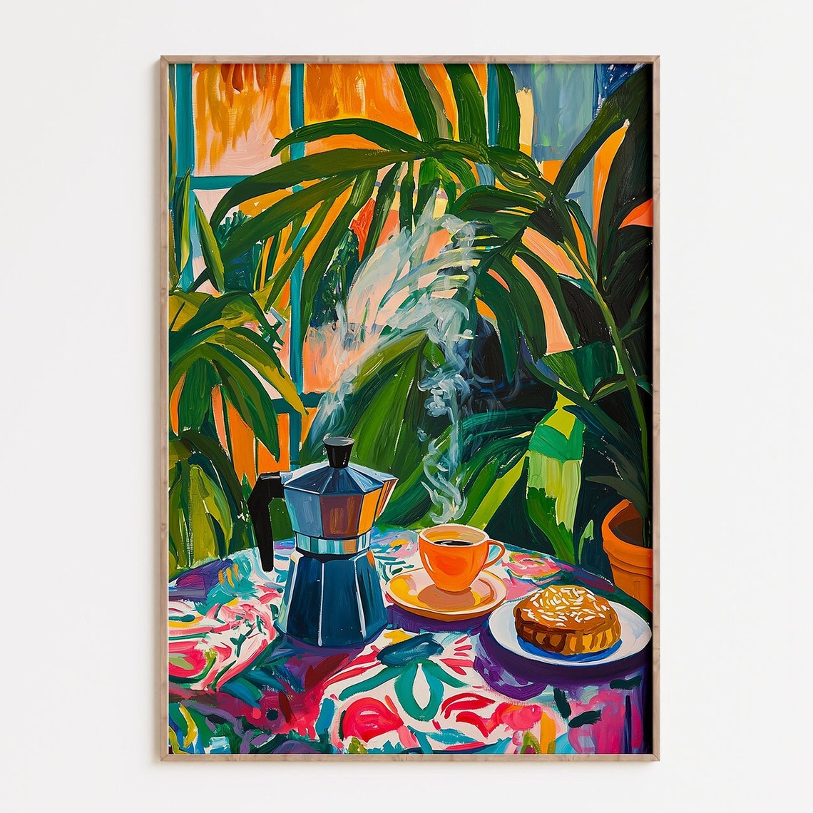 Matisse Inspired Coffee Moka Pot Tropical Still Life Kitchen Poster