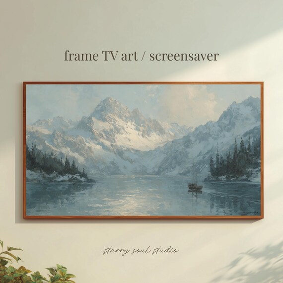 Winter Lake Frame Tv Art Impressionist Oil Painting Wallpaper Neutral Rustic Screensaver 4k Tv25082