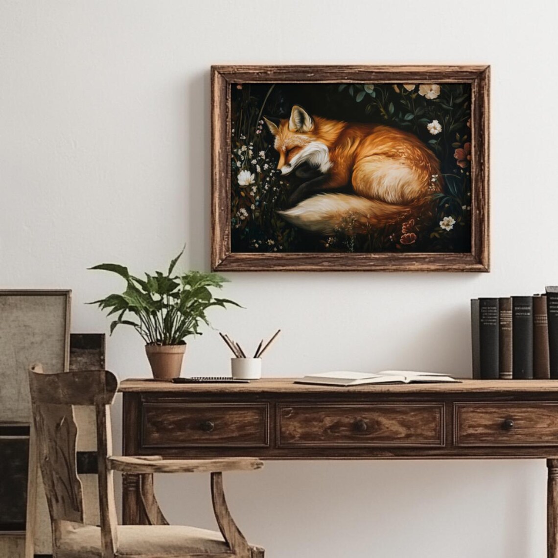 Sleeping Fox, Moody Botanical Dark Academia Art Print - Image 4