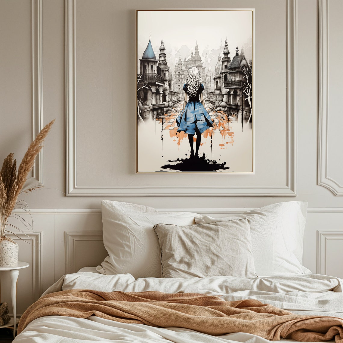 Alice Medieval Wonderland Print Dark City Girl Wall Art Gothic Watercolor Ink Painting New Home Gift Fantasy Poster Cityscape - Image 5